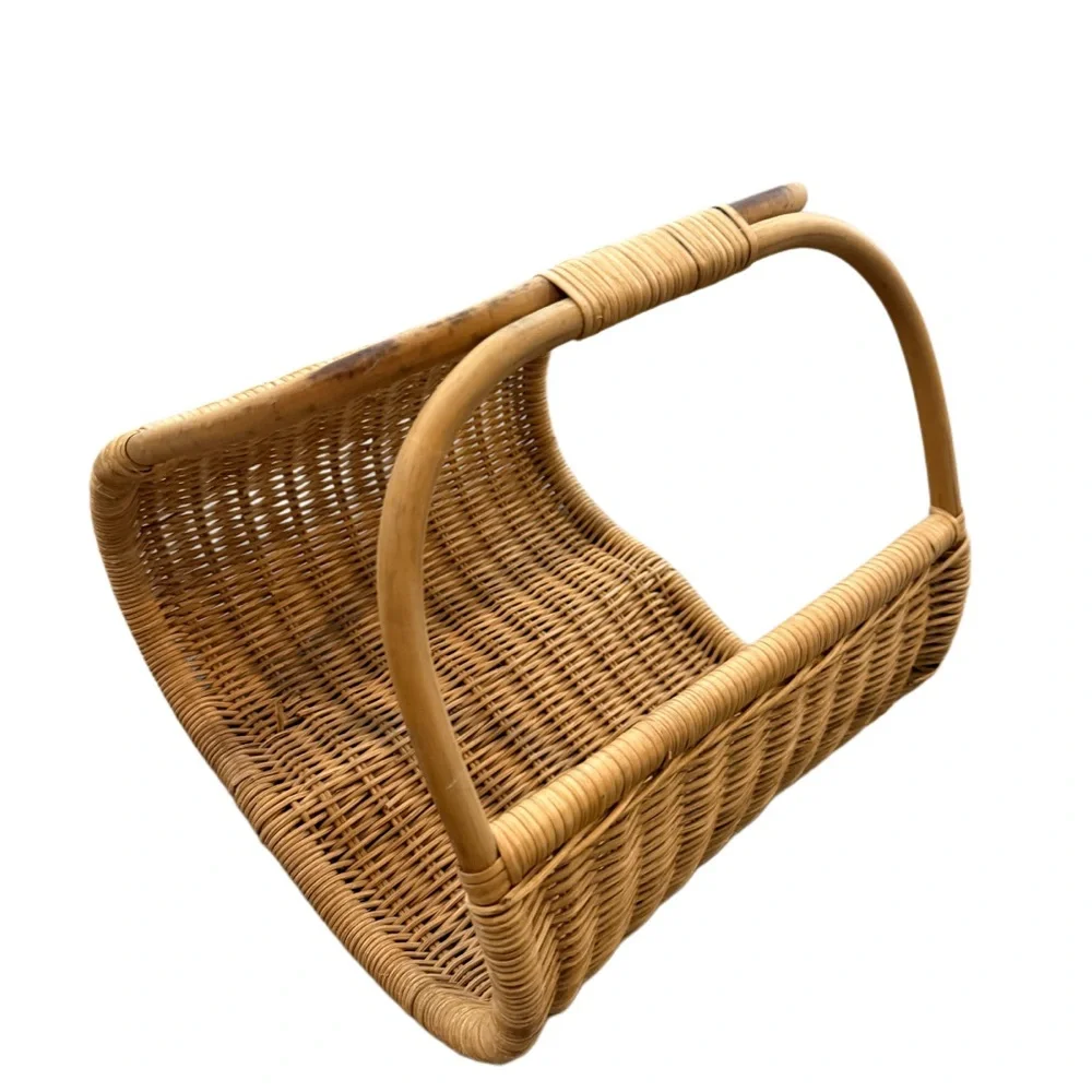 Vintage rattan Wicker Magazine Holder carry all basket decor French style